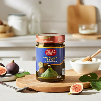 Eingelegte Feigen in Sirup 450 g Detailansicht – aromatische Feigen nach traditioneller griechischer Rezeptur