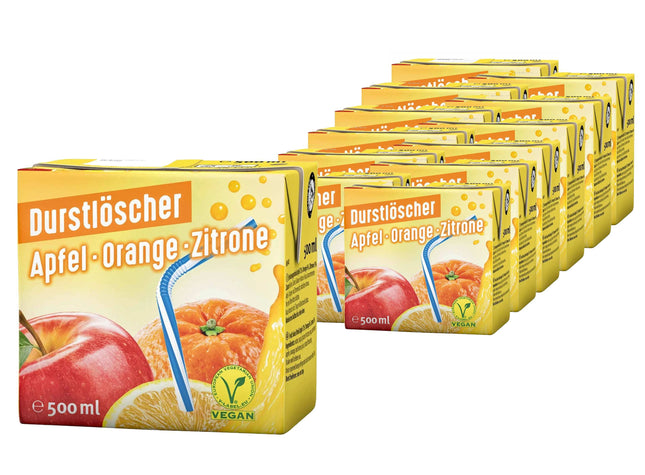 12er-Pack Durstlöscher Apfel-Orange-Zitrone (500 ml) – Erfrischendes Getränk mit fruchtiger Kombination aus Apfel, Orange und Zitrone. Perfekt für eine belebende und vitaminreiche Erfrischung. Angebot von GEtca GmbH.