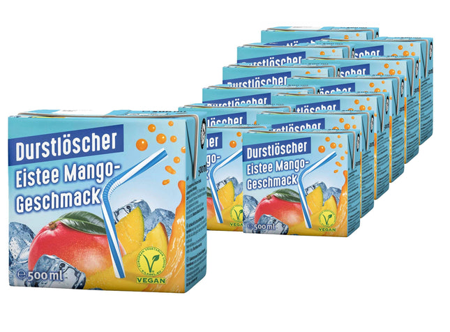 12er-Pack Durstlöscher Eistee Mango (500 ml) – Erfrischender Eistee mit exotischem Mango-Geschmack. Perfekt für eine fruchtige und belebende Pause. Angebot von GEtca GmbH.
