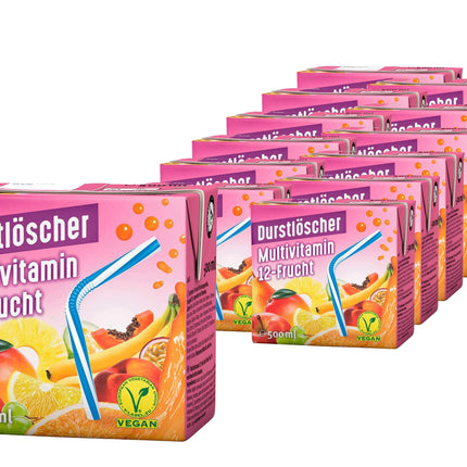 12er-Pack Durstlöscher Multivitamin 12-Frucht (500 ml) – Fruchtiges Erfrischungsgetränk mit einer vielseitigen Mischung aus zwölf verschiedenen Früchten. Perfekt für eine vitaminreiche und belebende Erfrischung. Angebot von GEtca GmbH.