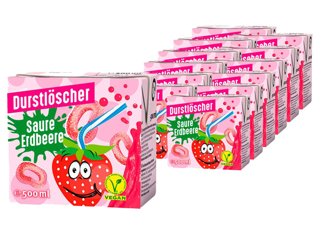 12er-Pack Durstlöscher Saure Erdbeere (500 ml) – Erfrischendes Getränk mit intensivem, säuerlichem Erdbeer-Geschmack. Perfekt für eine fruchtige und spritzige Erfrischung. Angebot von GEtca GmbH.