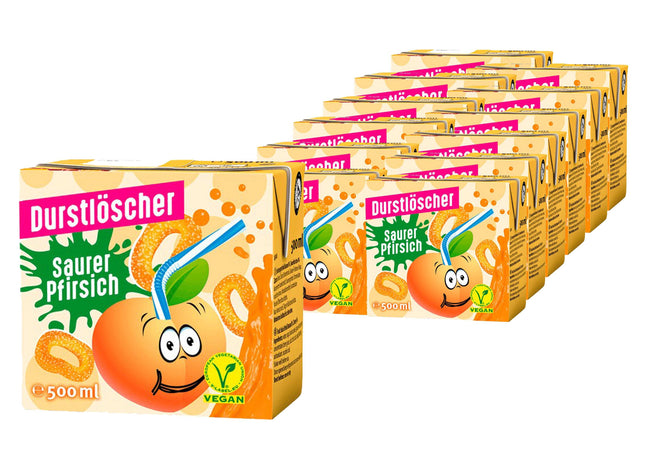 12er-Pack Durstlöscher Saurer Pfirsich (500 ml) – Erfrischendes Getränk mit intensivem, säuerlichem Pfirsich-Geschmack. Perfekt für eine fruchtige Erfrischung unterwegs. Angebot von GEtca GmbH.