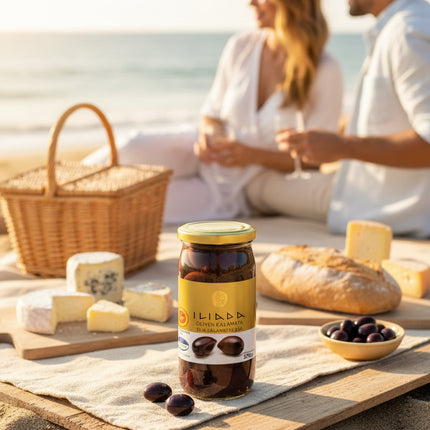 Kalamata Oliven schwarz Jumbo 215g von Agro Vim – hochwertige griechische Tafeloliven für Salate, Antipasti und mediterrane Gerichte.