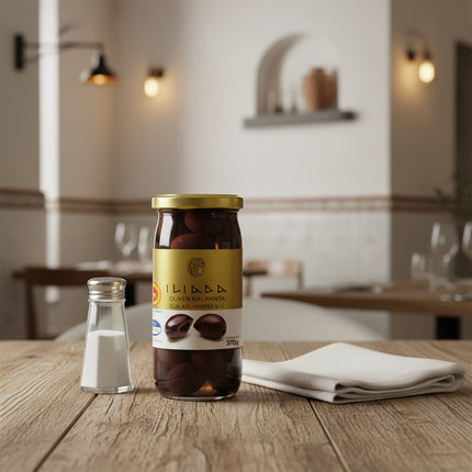 Kalamata Oliven schwarz Jumbo 215g von Agro Vim – hochwertige griechische Tafeloliven für Salate, Antipasti und mediterrane Gerichte.