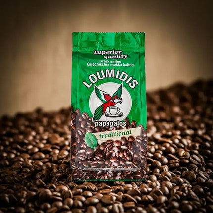 Loumidis Papagalos griechischer Kaffee 490 g – fein gemahlene Kaffeespezialität für die Zubereitung im Briki