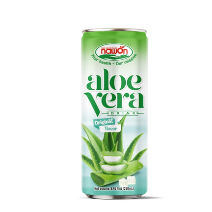 Nawon Aloe Vera Original Flavor 24x250ml – Erfrischungsgetränk mit Aloe Vera-Gel in praktischen Dosen, angeboten von Getca GmbH.