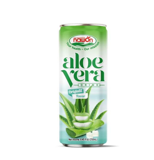 Nawon Aloe Vera Original Flavor 24x250ml – Erfrischungsgetränk mit Aloe Vera-Gel in praktischen Dosen, angeboten von Getca GmbH.