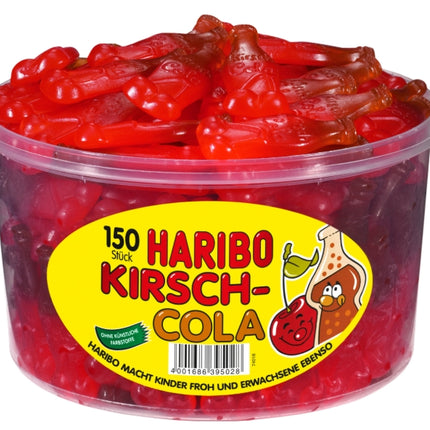 150er-Pack Haribo Kiss-Cola veggie (1350 g) – Fruchtige Gummibonbons mit intensivem Cola-Geschmack. Perfekt für eine vegane und spritzige Nascherei. Angebot von GEtca GmbH.