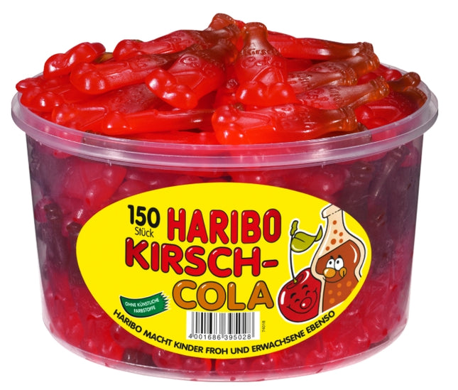 150er-Pack Haribo Kiss-Cola veggie (1350 g) – Fruchtige Gummibonbons mit intensivem Cola-Geschmack. Perfekt für eine vegane und spritzige Nascherei. Angebot von GEtca GmbH.