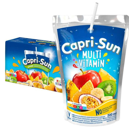 Capri-Sun Multivitamin – eine fruchtige Erfrischung mit einer ausgewogenen Mischung aus verschiedenen Vitaminen und köstlichen Fruchtsäften. Enthält natürliche Zutaten, eine angenehm süße Note und ist praktisch in der ikonischen Trinkpackung für unterwegs. Erhältlich bei GEtca GmbH.