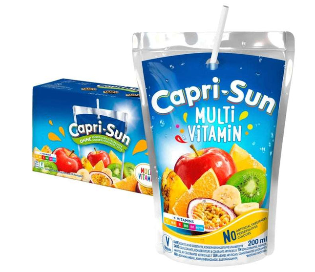 Capri-Sun Multivitamin – eine fruchtige Erfrischung mit einer ausgewogenen Mischung aus verschiedenen Vitaminen und köstlichen Fruchtsäften. Enthält natürliche Zutaten, eine angenehm süße Note und ist praktisch in der ikonischen Trinkpackung für unterwegs. Erhältlich bei GEtca GmbH.