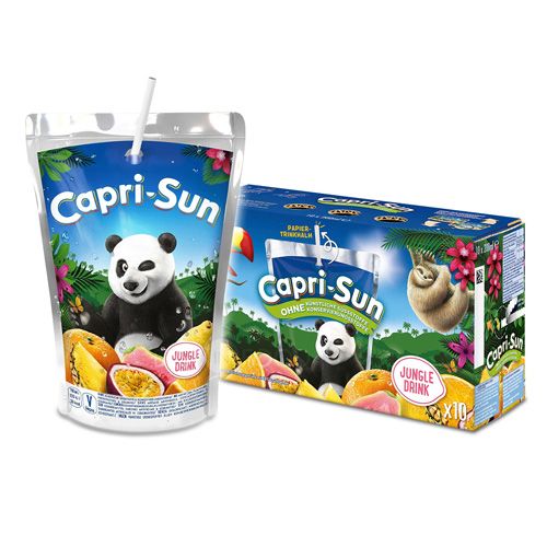 Capri-Sun Jungle Drink – eine abenteuerliche und fruchtige Erfrischung mit einer exotischen Mischung tropischer Fruchtsäfte. Enthält natürliche Zutaten, eine angenehm süße Note und ist praktisch in der ikonischen Trinkpackung für unterwegs. Erhältlich bei GEtca GmbH.