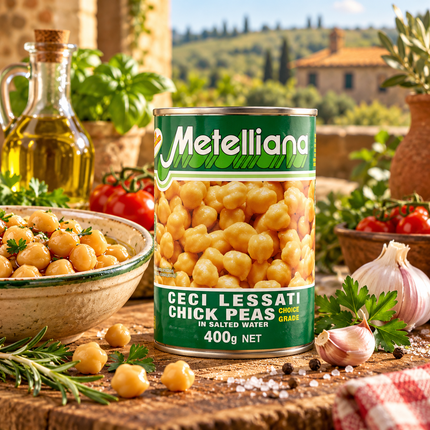 Metelliana Ceci Kichererbsen 400 g mit einer Schale Kichererbsen, Olivenöl und Kräutern in mediterraner 