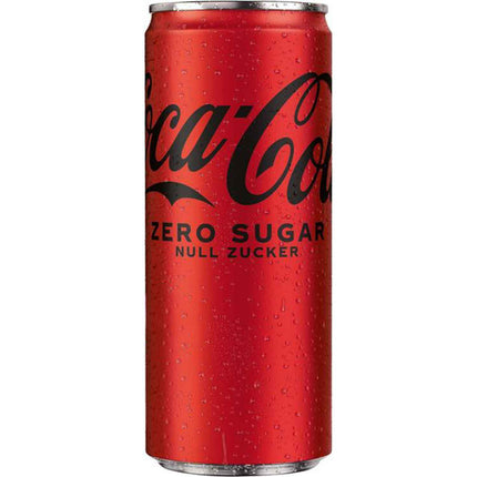 Kühle Coca-Cola Zero Sugar Dose mit Tropfen, null Zucker, Softdrink für Genießer
