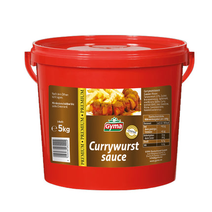Gyma PREMIUM Currywurstsauce im 5 kg Kanister – fruchtig-würzige Tomatensauce mit milder Currynote, ideal für klassische Currywurst in Gastronomie und Imbiss. Dieses Produkt wird angeboten von Getca GmbH.