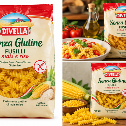 Divella Fusilli glutenfrei 400 g – Pasta aus Mais und Reis in Originalverpackung