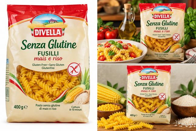 Divella Fusilli glutenfrei 400 g – Pasta aus Mais und Reis in Originalverpackung