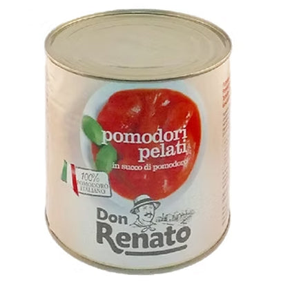 Don Renato Geschälten Tomaten in der 2500 g Dose – sonnengereifte, ganze Tomaten in Tomatensaft, ideal für Saucen, Pasta und mediterrane Gerichte. Dieses Produkt wird angeboten von Getca GmbH.