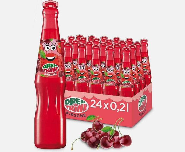 Dreh und Trink Kirsche 200 ml ist ein fruchtiges Erfrischungsgetränk mit Kirschgeschmack. Es enthält Sauerkirschsaft, Holunderbeersaft und Zitronensaft und kommt in einer recyclefähigen Verpackung. Erhältlich bei GEtca GmbH.