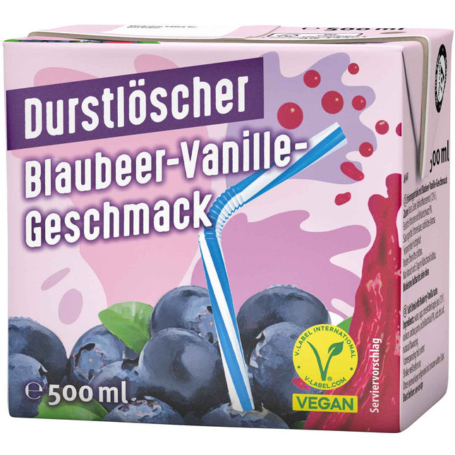 Durstlöscher Blueberry-Marshmallow 500 ml ist ein fruchtiges Erfrischungsgetränk mit Blaubeer- und Marshmallow-Geschmack. Es enthält Apfelsaftkonzentrat und bietet eine süße, cremige Note. Erhältlich bei GEtca GmbH.