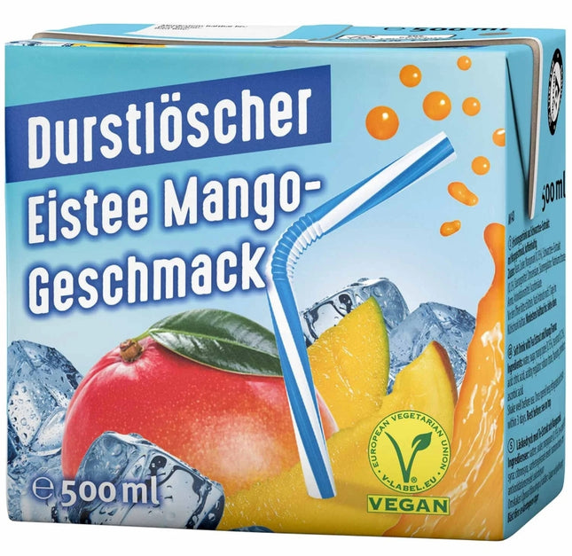 Durstlöscher Eistee Mango 500 ml ist ein erfrischendes Getränk mit Tee-Extrakt und fruchtigem Mangogeschmack. Es ist vegan, ohne Kohlensäure und ideal für unterwegs. Erhältlich bei GEtca GmbH.