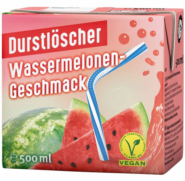 Durstlöscher Wassermelone 500 ml ist ein fruchtiges Erfrischungsgetränk mit süßem Wassermelonengeschmack. Es enthält Apfelsaftkonzentrat und bietet eine erfrischende Mischung aus Fruchtigkeit und leichter Säure. Erhältlich bei GEtca GmbH.