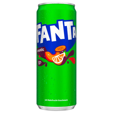 Fanta Exotic 330 ml – eine tropische und fruchtige Erfrischung mit einer einzigartigen Kombination exotischer Fruchtsorten. Enthält spritzige Kohlensäure und eine angenehm süße Note für ein belebendes Genusserlebnis. Erhältlich bei GEtca GmbH.