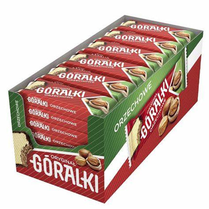 Góralki Nuss Waffel – knusprige Waffel mit cremiger Nussfüllung, umhüllt von zarter Schokolade, angeboten von der GEtca GmbH. Perfekt für alle, die den harmonischen Geschmack von Waffel, Nuss und Schokolade genießen möchten.