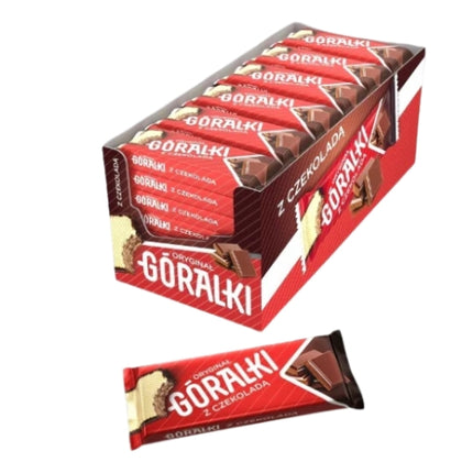 Góralki Schokolade Waffel – knusprige Waffel mit cremiger Schokoladenfüllung, umhüllt von zarter Vollmilchschokolade, angeboten von der GEtca GmbH. Perfekt für alle, die den intensiven Schokoladengenuss in jeder Schicht lieben.