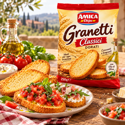 Amica Chips Grillet Dorati 250 g mit Olivenöl und mediterranen Zutaten