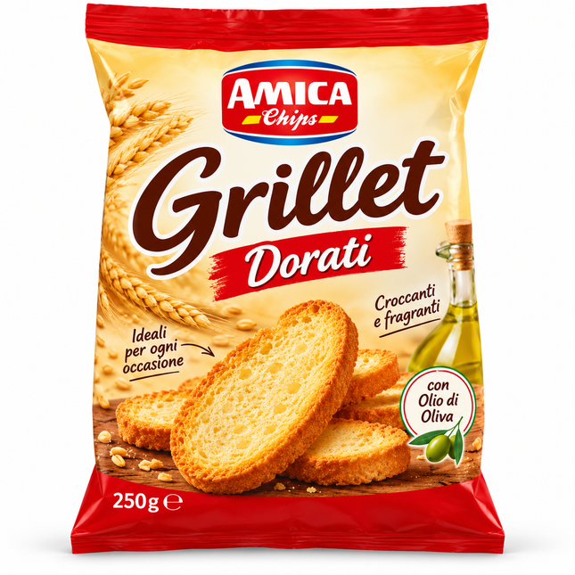 Amica Chips Grillet Dorati 250 g – knusprige geröstete Brotscheiben