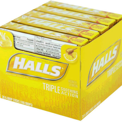 Halls Bonbons Honey Lemon – erfrischende Lutschbonbons mit einem harmonischen Mix aus Honig und Zitronengeschmack, angeboten von der GEtca GmbH. Perfekt für alle, die eine sanfte, beruhigende Frische genießen möchten!