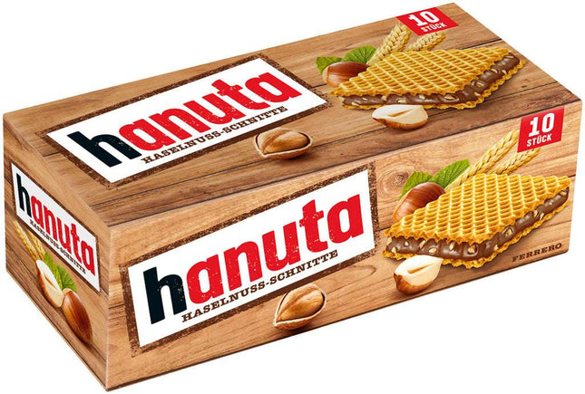 10er-Pack Hanuta (220 g) – Knusprige Haselnuss-Waffeln mit cremiger Schokoladenfüllung. Perfekt für den kleinen Genussmoment zwischendurch. Angebot von GEtca GmbH.