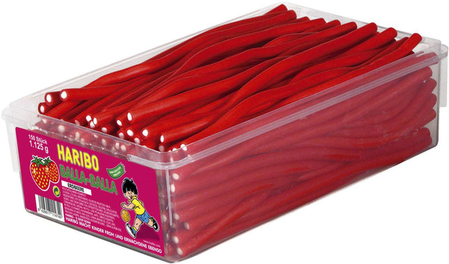 150er-Pack Haribo Balla Stixx Erdbeere (1125 g) – Fruchtige Kaustangen mit intensivem Erdbeer-Geschmack und weicher Konsistenz. Perfekt für eine süße und aromatische Nascherei. Angebot von GEtca GmbH.