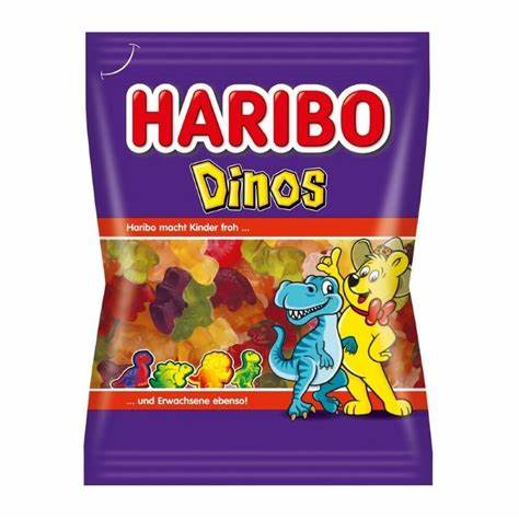 Haribo Dinos (100g) – bunte, fruchtige Gummi-Dinosaurier mit verschiedenen Geschmacksrichtungen, angeboten von der GEtca GmbH. Perfekt für kleine und große Dino-Fans, die fruchtige Süßigkeiten lieben.
