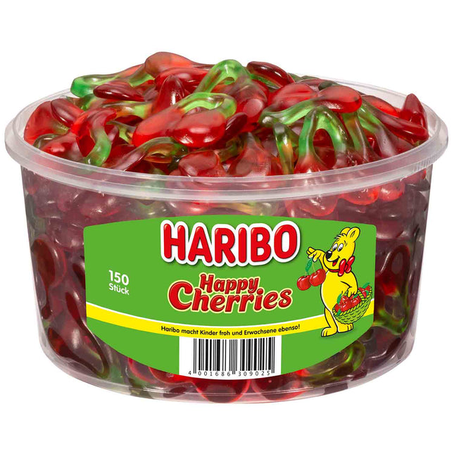 150er-Pack Haribo Happy Cherries (1200 g) – Fruchtige Gummibonbons mit intensivem Kirschgeschmack. Perfekt für eine süße und aromatische Nascherei. Angebot von GEtca GmbH.