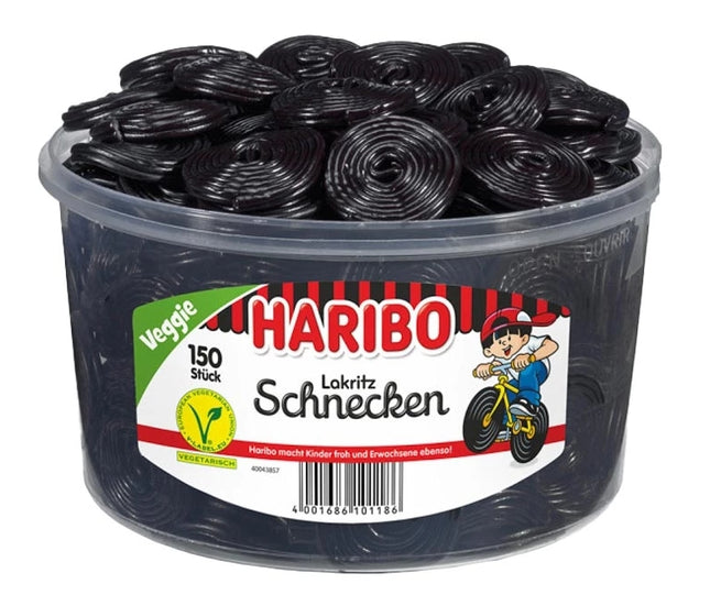 Haribo Lakritz Schnecken – Weiche Lakritzrollen mit intensivem Süßholzgeschmack in kultiger Schneckenform. Ideal für Lakritzliebhaber und große Naschmomente. Angebot von GEtca GmbH.