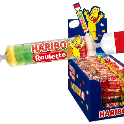 Haribo Roulette – klassische, fruchtige Gummibonbons in praktischer Rollenform, angeboten von der GEtca GmbH. Perfekt für unterwegs und zum Teilen.