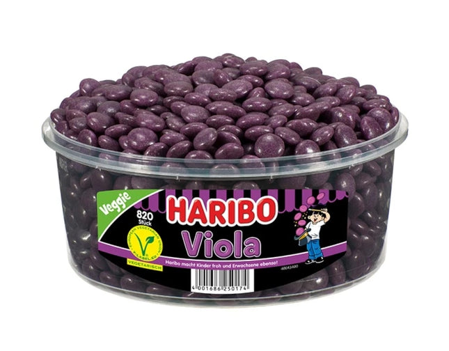 Pack Haribo Viola (1148 g) – Violett dragierte Lakritz-Dragees mit feinem Veilchenblüten-Aroma. Würzig, nostalgisch und gelatinefrei. Angebot von GEtca GmbH.