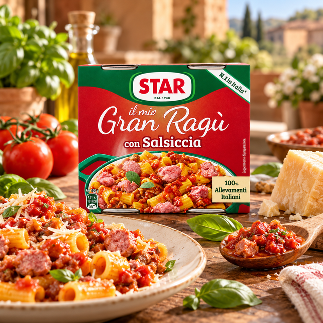 STAR Gran Ragù con Salsiccia 2 × 180 g – italienische Fleischsauce mit würziger Salsiccia in Dosen.