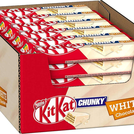 KitKat Chunky White Chocolate – knusprige Waffel mit einer dicken Schicht cremiger weißer Schokolade, angeboten von der GEtca GmbH. Perfekt für alle, die den einzigartigen KitKat-Knuspermoment mit einem süßen, weißen Schokoladen-Twist genießen möchten!