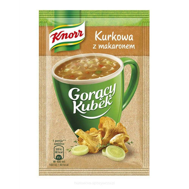 Die Packung Knorr Quick Soup Pfifferlinge mit Nudeln 13g der Firma GEtca GmbH enthält zehn Portionsbeutel mit aromatischer Pilzsuppe und Nudeln – für eine schnelle und schmackhafte Mahlzeit.