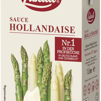 Lukull Sauce Hollandaise in der 1-Liter-Packung – sofort einsetzbare, cremige Sauce auf pflanzlicher Basis, ideal zu Spargel, Gemüse, Fisch und Fleisch in Gastronomie und Großküche. Dieses Produkt wird angeboten von Getca GmbH.