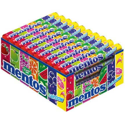 Mentos Rainbow – bunte, fruchtige Kaubonbons mit einer Vielfalt an intensiven Geschmacksrichtungen, angeboten von der GEtca GmbH. Perfekt für alle, die eine abwechslungsreiche und erfrischende Süßigkeit genießen möchten!