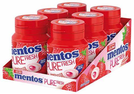 Mentos Pure Fresh Strawberry Bottle 60g enthält erfrischenden Kaugummi mit einem fruchtigen Erdbeergeschmack und einer langanhaltenden Frische – perfekt für einen belebenden Genussmoment. Das Produkt wird von der GEtca GmbH angeboten.