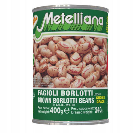 Metelliana Fagioli Borlotti, gekochte Bohnen in Salzwasser in der 400-g-Dose