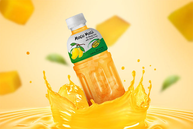 Erfrischungsgetränk Mogu Mogu Mango (320 ml) mit fruchtigem Mango-Geschmack und Nata-de-Coco-Stückchen – erhältlich bei Getca GmbH.