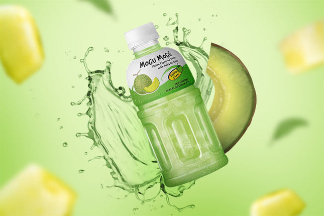 Erfrischungsgetränk Mogu Mogu Melon (320 ml) mit fruchtigem Melonengeschmack und Nata-de-Coco-Stückchen – erhältlich bei GEtca GmbH.