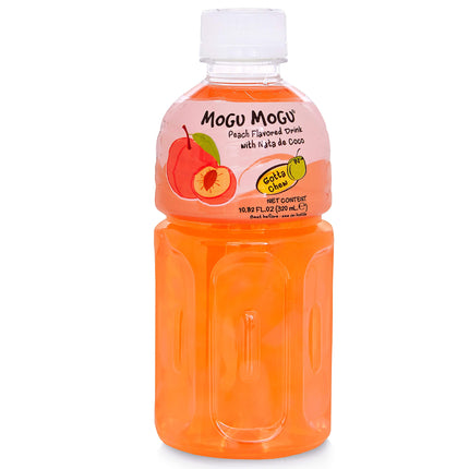 Produktbild von Mogu Mogu Pfirsich mit Nata de Coco, 24 Flaschen à 320 ml. Erfrischungsgetränk mit mildem Pfirsichgeschmack und Kokosgel-Stückchen. Angebot von Getca GmbH.