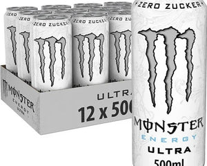 12er-Pack Monster Ultra White Energy (500 ml) – Klassischer Energy-Drink mit leichtem und erfrischendem Zitrusgeschmack, ganz ohne Zucker. Perfekt für eine belebende und frische Erfrischung. Angebot von GEtca GmbH.